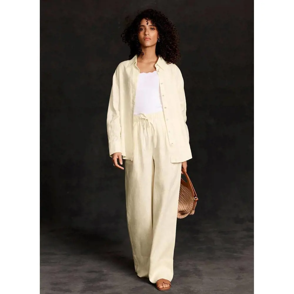 Mint Velvet Yellow Linen Wide Leg Trousers